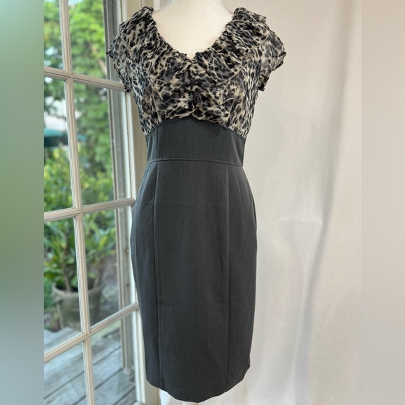 Gray and Animal Print Midi Dress - Picture 1 of 9